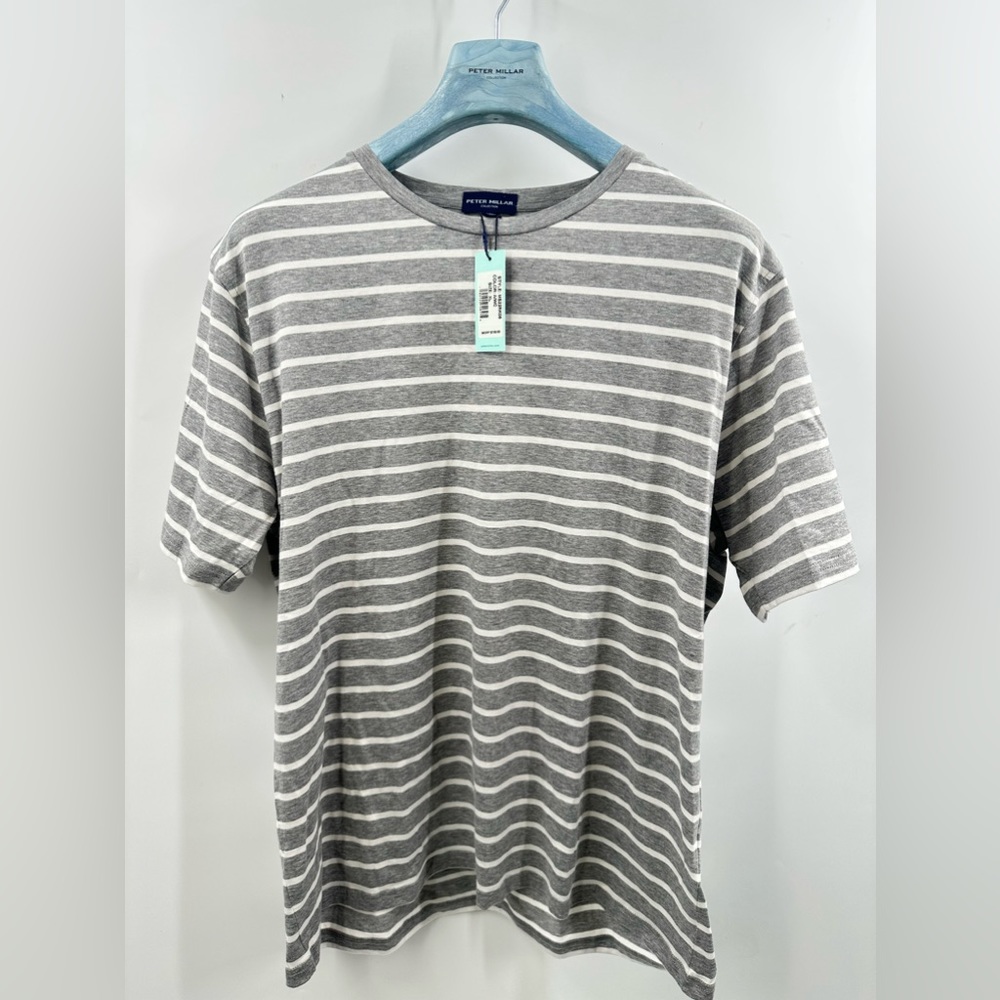 PETER MILLAR COLLECTION GRAY STRIPED MARINA SHORT SLEEVE SHIRT SIZE XL $158 (F4)